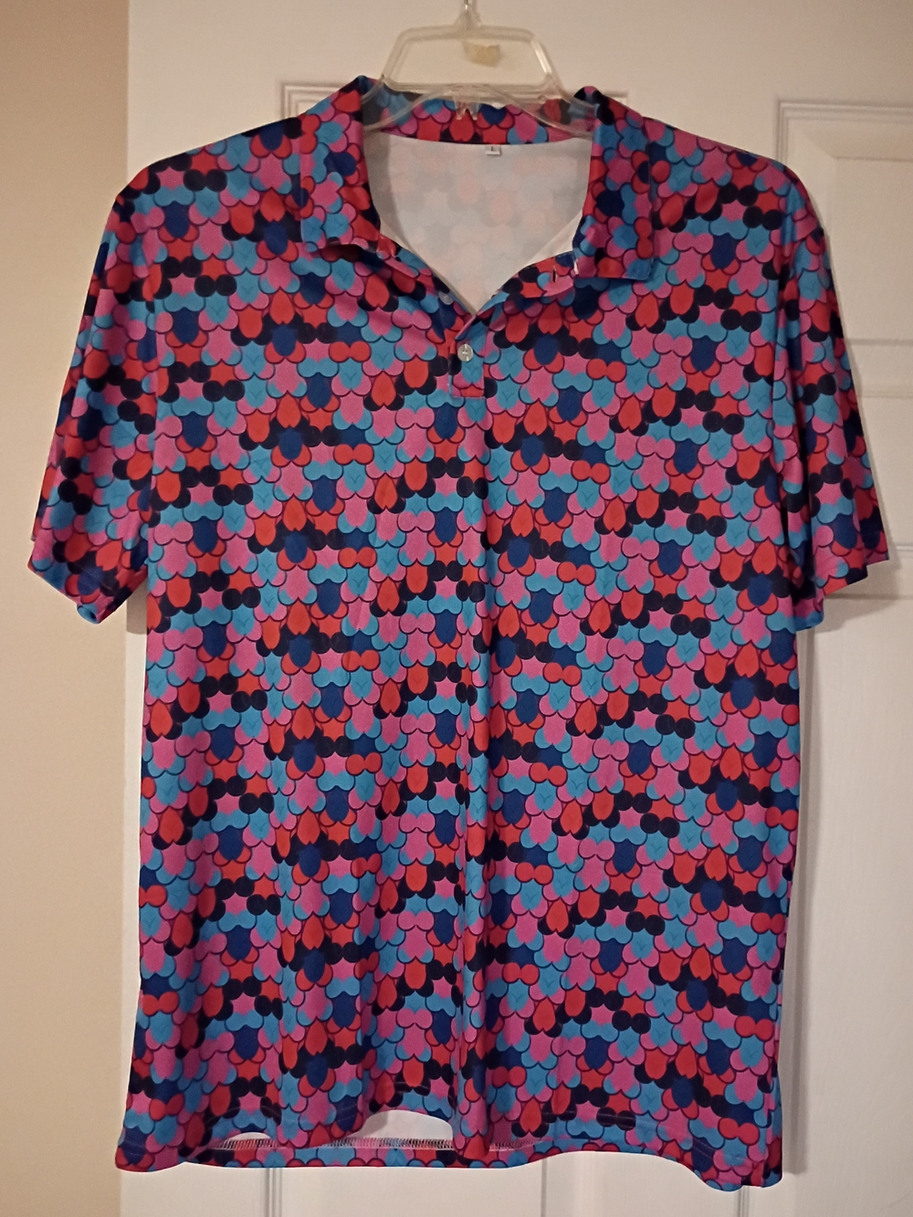 Men's Short-Sleeve Golf Polo in Pink & Blue Abstract Print